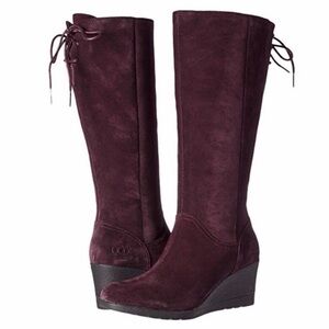 UGG burgundy Suede Waterproof Wedge Knee High Boots PURPLE Sz 9.5 sexy winter